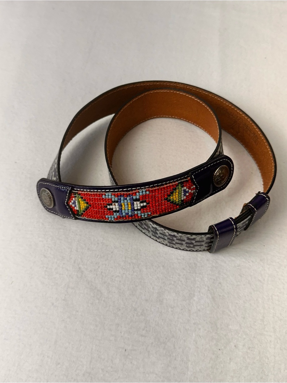 Beaded Southwestern Accent Belt in Navy and Red - Picture 4 of 10